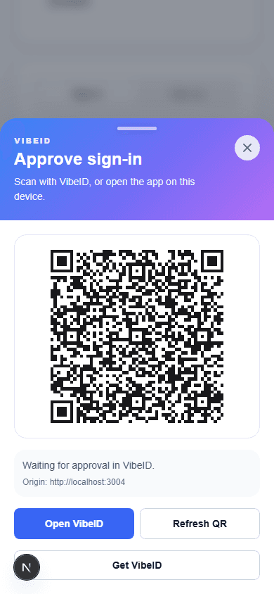 Mobile VibeID approval prompt shown as a bottom sheet.