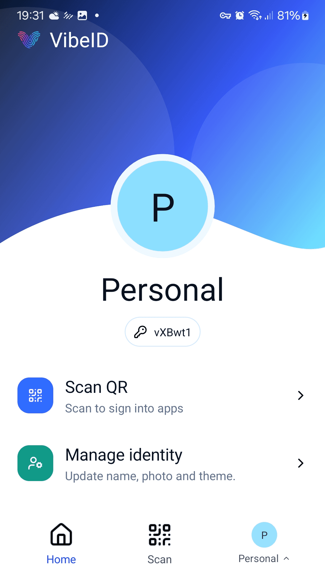VibeID app home screen