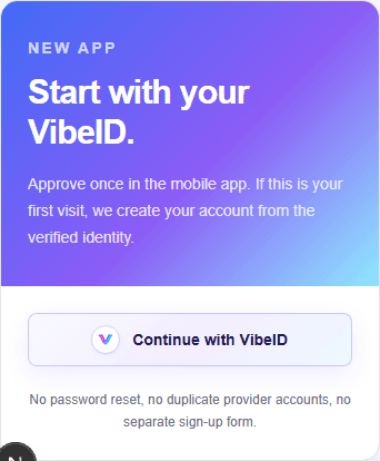 Mobile VibeID-only sign-in card.